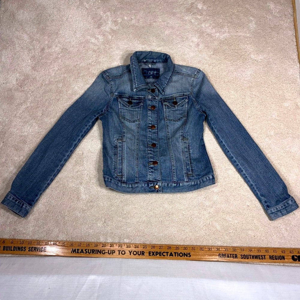 Ann Taylor LOFT Womens Medium Wash Denim Trucker Jacket Blue XS 361299